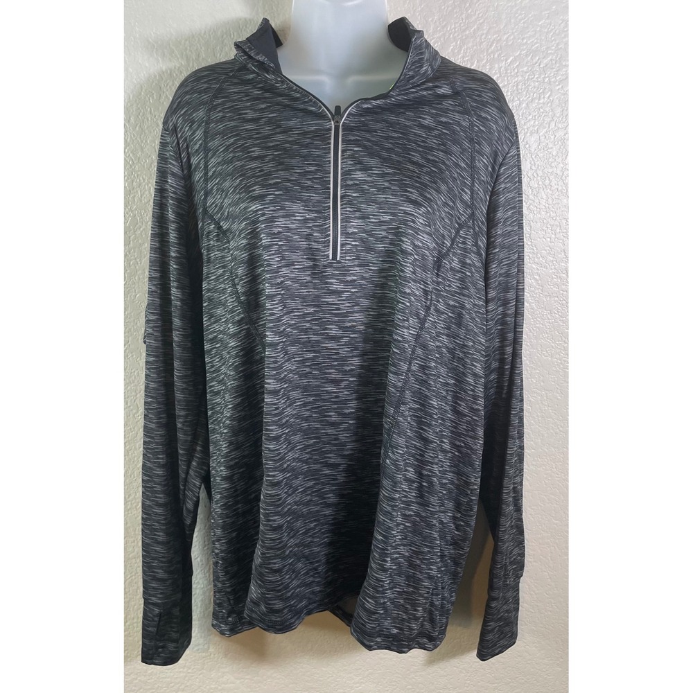 Xersion Womens 1X Pullover Black Spacedye Quarter Zip Active Top Thumbholes NEW